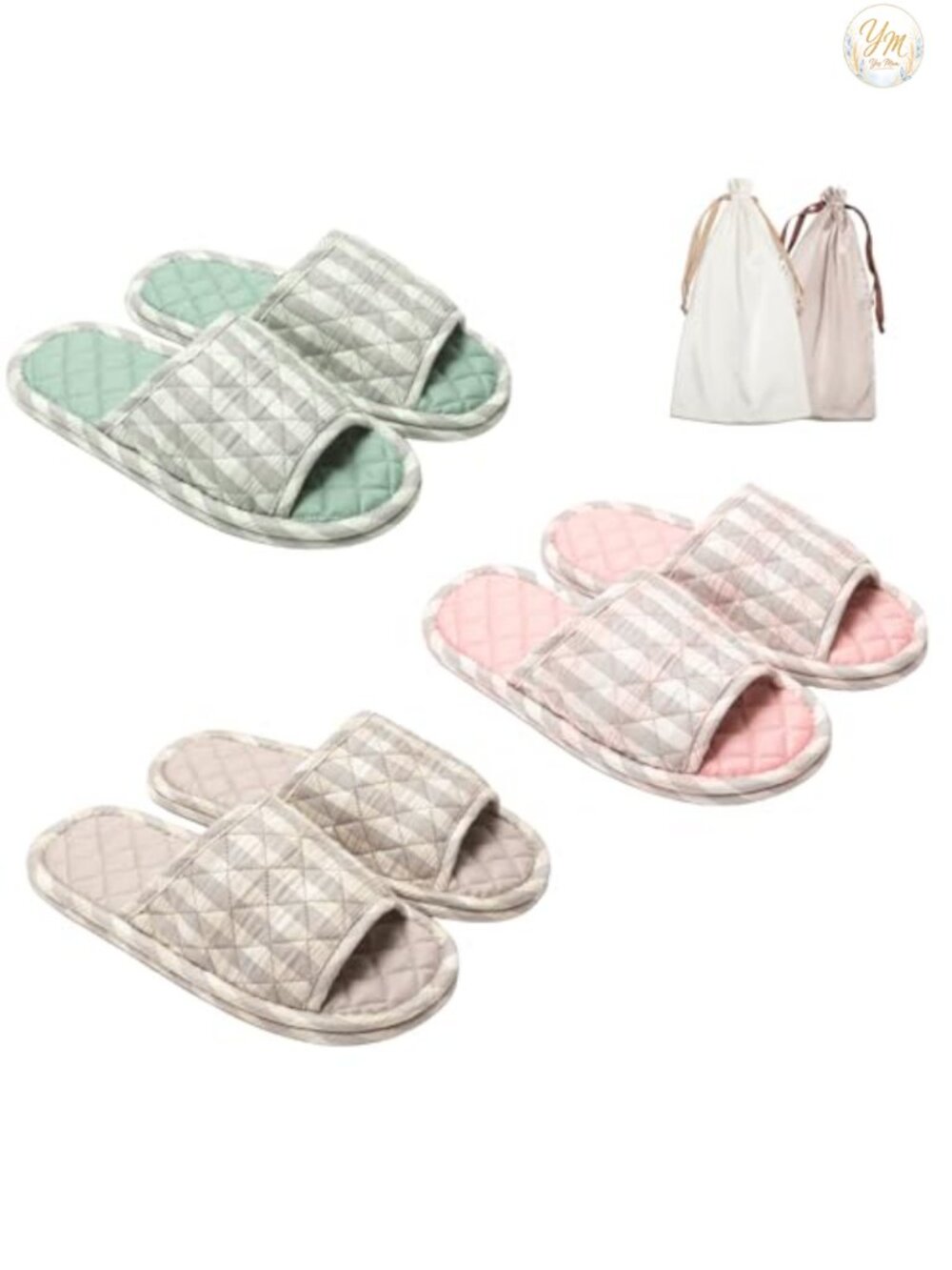 3 Pairs Floral Cotton House Slippers for Women, Open Toe, Washable, Foldable,